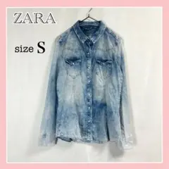 ZARA BASIC Z1975 デニムシャツ ヴィンテージウォッシュ加工 S