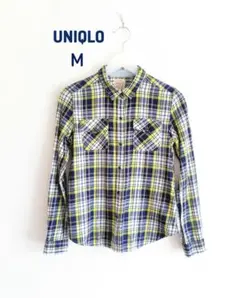 UNIQLO/ユニクロ◇フランネル チェック柄長袖シャツ イエロー×ネイビー　М
