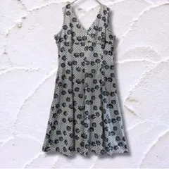 レトロ★70s-80s風 ヴィンテージ ワンピース ノースリーブ 花柄 XL 紺