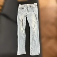 ダメージ加工 ライトブルー スリムフィットデニム