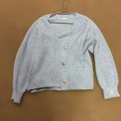 ライトグレー リブ編み Vネック カーディガン