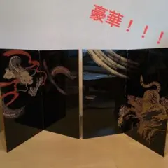 中国美術 茶道具 龍吐珠紋樣 漆器 木製 漆塗り お盆 角盆 茶托盤 4枚