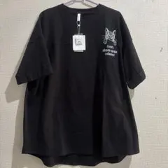 LUPILIENタグ付きひょっこりネコプリントオーバーサイズTシャツ黒