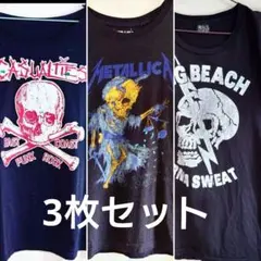 【3枚セット】スカルプリント ロックTシャツ バンドT　S　Lサイズ　Y2Kのサムネイル