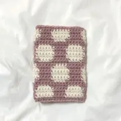 ハンドメイド　編み物　ブックカバー　文庫本サイズ　ピンク　ドット　水玉　かぎ針