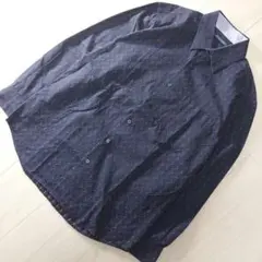 DOCKERS 総柄 波状模様の長袖シャツ L 古着 ネイビー ゆるだほ