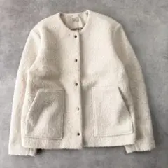 美品　グリーンレーベルリラクシング　ライトボアメタルドットカーディガン　757