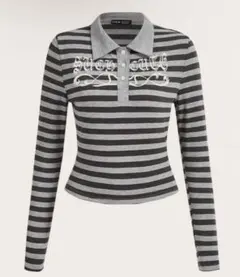 SHEIN サブカル 地雷 ボーダー ポロシャツ トップス ショート丈 GRL