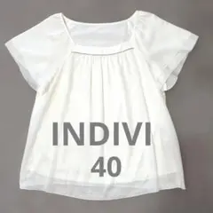 INDIVI ホワイト スクエアネック 半袖シフォンブラウス 裏地付き 40のサムネイル