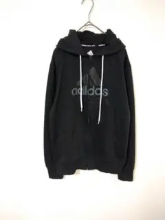 アディダス　スウェット　フーディー　メンズM　黒色　フルジップアップ　フード