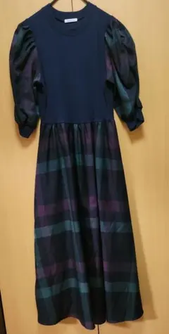 【OLIVEdesOLIVE】チェック柄 半袖ロングワンピース