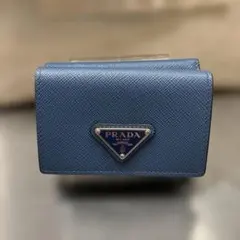 美品 PRADA プラダ 三つ折り財布 サファイアーノ トライアングルロゴ