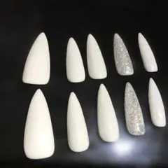 アーモンド型ネイルチップ 10個セット ホワイト・シルバー