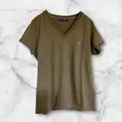 n*a様 【ラルフローレン】VネックTシャツ ピンク刺繍 ポニーロゴ 美シルエッ