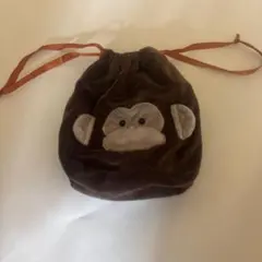 ゴリラ　巾着ポーチ ブラウン
