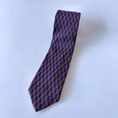 美品 ネイビー オレンジ チェック柄ネクタイ バーニーズ ニューヨーク