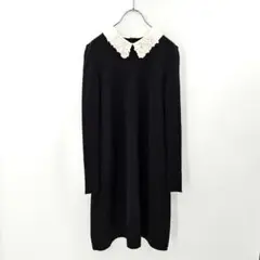 極美品✨FOXEY フォクシー 白襟 ラインストーン ニットワンピース ブラック 美品】フォクシー 白襟 レザー ワンピース ニット 花柄 フラワー