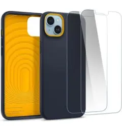 iPhone14PROMAX 用 ケース 強化ガラスフィルム付き ネイビー