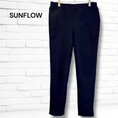 【サンフロウ】 ストレッチ 裏起毛 スリムパンツ ネイビー レディース M
