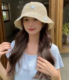 SHEIN DAZY 女性 花 ファッション 麦わら帽子 帽子 青 ブルー 水色