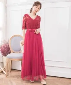 DRESS STAR 結婚式オケージョンワンピース総レース5分袖ワンピースドレス