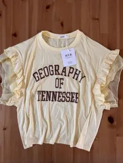 イエロー フリル付きカレッジロゴTシャツ L