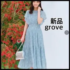 【新品】グローブgrove ジョーゼットプリントワンピース ロングワンピース S