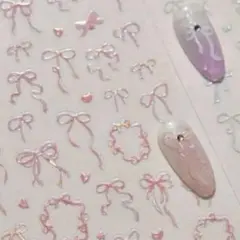 5D ピンク リボン ネイルステッカー