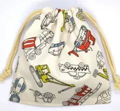 巾着袋 給食袋 コップ袋 働く車柄⑧ ハンドメイド