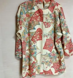 長袖ブラウス。着物リメイク。淡い萌黄色。