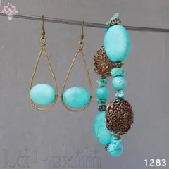 大粒 ターコイズ カラー オーバル ドロップ ピアス ブレスレット 2点 セット