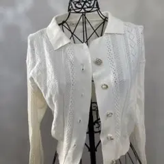 レース編みホワイトカーディガン