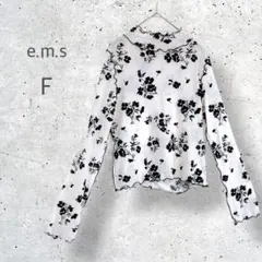 【e.m.s】　シアー　長袖カットソー　フロッキー花柄　透け感　重ね着　高見えのサムネイル