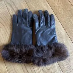 ダークブラウン レザー手袋 ファー付き
