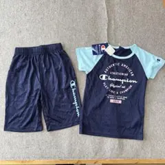 新品未使用ネイビー×水色セットアップメッシュ半袖半ズボン140センチチャンピオン