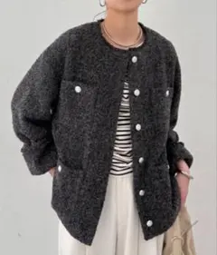 LOUNGEDRESS ジャケット ノーカラー　ツイードのサムネイル