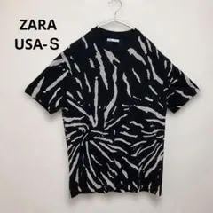 【ZARA 】ザラ　ブラック/ベージュ 半袖Tシャツ 総柄　USA-S