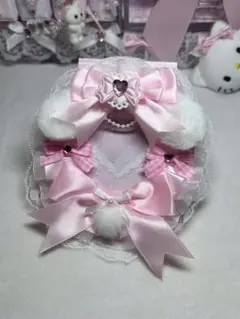 トレカケース ハンドメイド レースデコ ピンク うさ耳 リボン୨୧