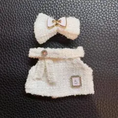 ぬい服　ラブブ 白 ホワイト ツイード 着せ替え服 イニシャル入り ワンピース