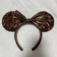 ディズニー　ブラウン スパンコール カチューシャ　ミニー