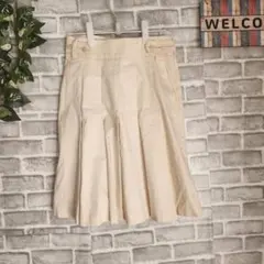 アイボリー プリーツスカート ひざ丈