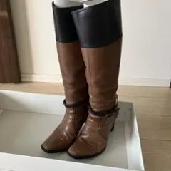 ブラウンレザー ロングブーツ 中ヒール