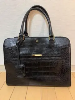 【値下げしました】SAZABY クロコ型押し　牛革トートバッグ　ブラック