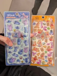 【正規品】プチドロップステッカー　プーさん・スティッチ2枚セット