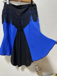 社交ダンス用青黒フリンジスカート