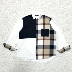 【専用】ブラックレーベルクレストブリッジ 長袖シャツ メガチェック 白 LL