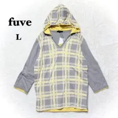 タグ付き フェイクレイヤード パーカー L グレー フード カジュアル チェック