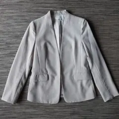 【クリーニング済】PLST　プラステ　ノーカラージャケット　グレー　Mのサムネイル