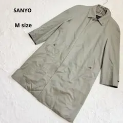 SANYO サンヨー　ステンカラーコート　M カーキベージュ　チェック柄ライナー