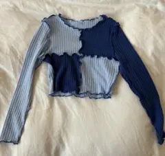 アシンメトリック長袖カットソー グレー ネイビー